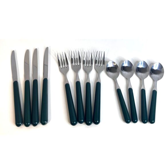 12 PC Stainless Flatware Silverware Dark Green Plastic Handle Place Setting--4 - Picture 1 of 10